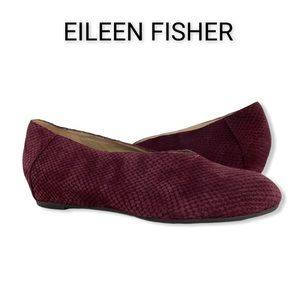 Eileen Fisher Burgundy Embossed Suede Wedge Flats